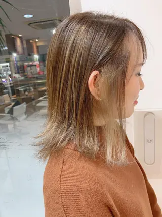 ミディアム カラー 白髪ぼかしハイライト 柳川拓哉のヘアスタイル