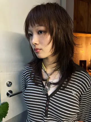 ミディアム カラー ハッシュカット カシマハヤトのヘアスタイル