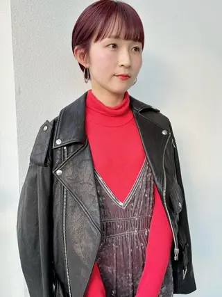 ミディアム カラー パーマ ミルクティ/ピンク/ レイヤー/yuriaのヘアスタイル