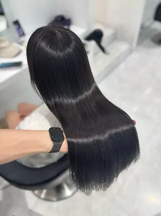 ロング カラー ブリーチなし透明感 ×縮毛矯正🤍ユウのヘアスタイル