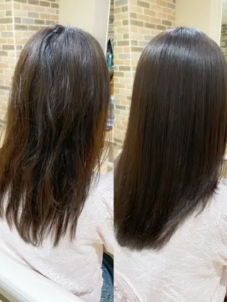 ミディアム 割れない顔まわり 小顔カット難波のヘアスタイル