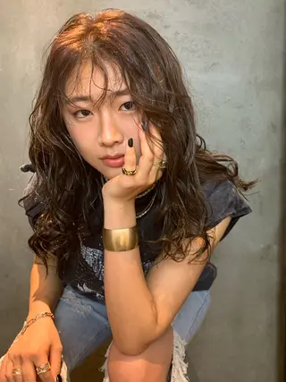 ロング カラー パーマ 名竹聖治/透明感 カラー/縮毛矯正のヘアスタイル