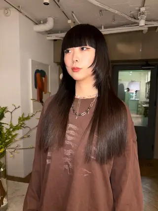 セミロング カラー カットモデルレイヤー 暖色カラー モカ🎶のヘアスタイル