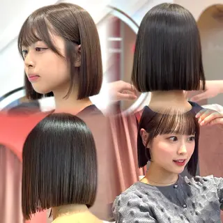 ミディアム カラー 山崎/ボブ縮毛矯正 レイヤー髪質改善のヘアスタイル