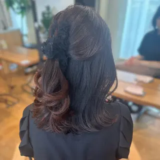 ミディアム カラー パーマ ヘアアレンジ メンズ キッズ 顔周りcut/ 艶ワンカラー♥ちさきのヘアスタイル