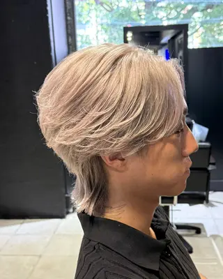 ミディアム カラー メンズ 【フェザーパーマ】 【縮毛矯正】鶴田文のヘアスタイル