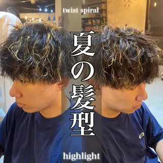 ミディアム カラー パーマ メンズパーマ/ メッシュ😎タクミのヘアスタイル