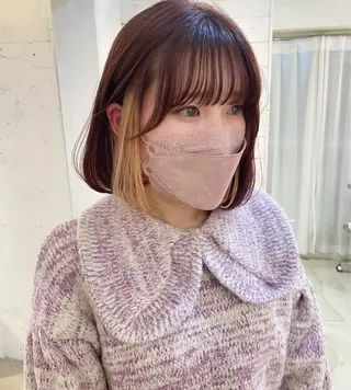 セミロング カラー ブリーチなしカラー ダブルカラーエクステのヘアスタイル