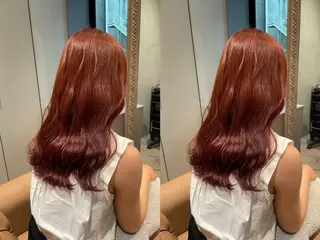 ロング カラー ゆらんちょ/ブリーチ 無w/縮毛矯正/暖色のヘアスタイル