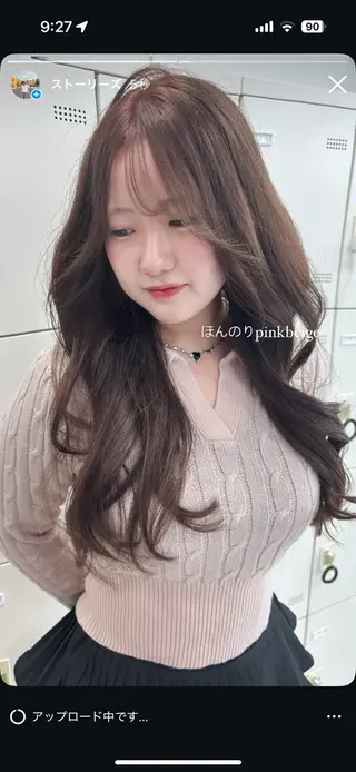 ロング 韓国ヘア/ブリーチ無 しWカラー/オリーブのヘアスタイル