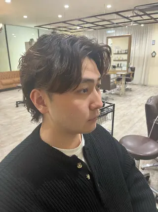 パーマ メンズ ショートボブモデル縮 毛艶髪津田パーマのヘアスタイル