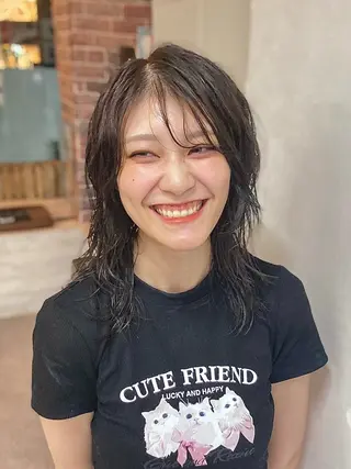 セミロング パーマ ウルフレイヤー エクステ/kokiのヘアスタイル