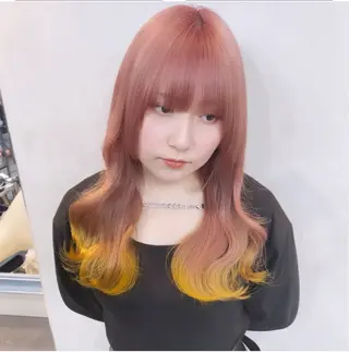 ロング カラー ブリーチなしピンク 赤井龍斗のヘアスタイル