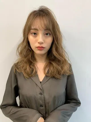 ミディアム カラー 透明感/オリーブ/ グレージュ/YUKAのヘアスタイル