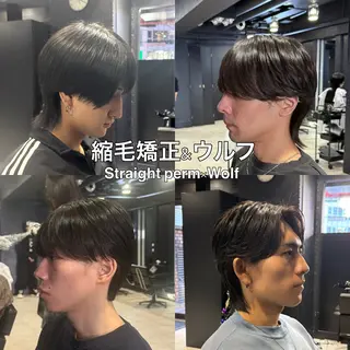 ミディアム パーマ メンズ 【フェザーパーマ】 【縮毛矯正】鶴田文のヘアスタイル