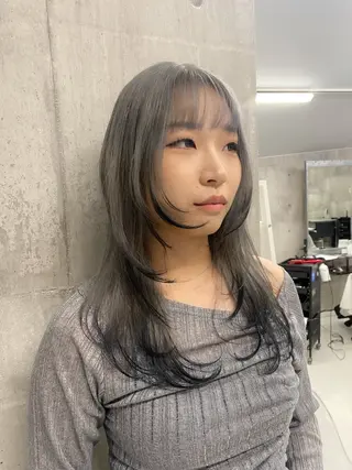 ロング カラー ヘアアレンジ メンズ のん🎀ハイトーン/ レイヤーカット🐳のヘアスタイル