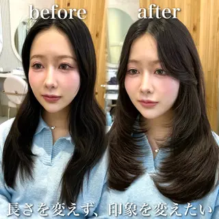 セミロング カラー 似合わせレイヤー/ 透明感カラーのヘアスタイル