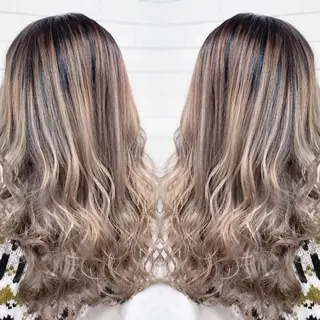 セミロング カラー ヘアアレンジ 髪質改善×ハイトーン 中田啄也のヘアスタイル