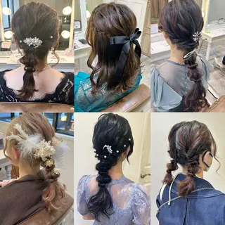 セミロング ヘアアレンジ ミユ🎀エクステ 🎨デザインカラーのヘアスタイル