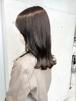 セミロング カラー パーマ ヘアアレンジ 透明感/オリーブ/ グレージュ/YUKAのヘアスタイル