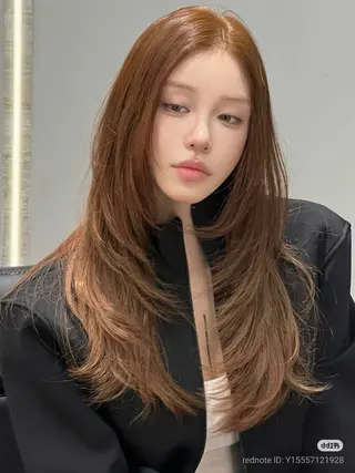 セミロング カラー ヘアアレンジ メンズ 💎韓国/ レイヤー カット/ 暖色🫧のヘアスタイル