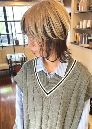 ショート カラー 髪質改善ｶﾗｰ ｹｱﾌﾞﾘｰﾁ/ﾀﾑのヘアスタイル