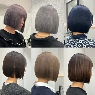 ミディアム 切りっぱなしボブ レイヤー/縮毛矯正のヘアスタイル