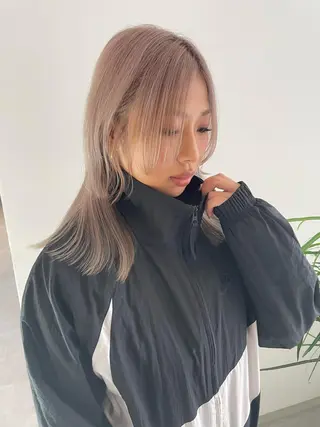 セミロング カラー ブリーチなしカラー ダブルカラーエクステのヘアスタイル