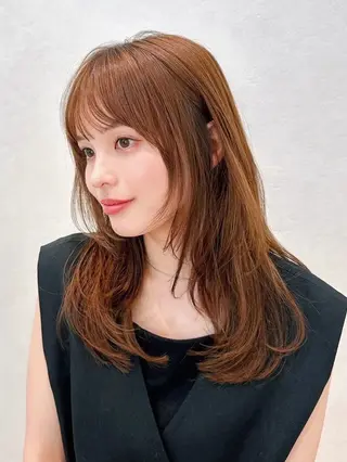 ミディアム カラー パーマ 🫧小顔×似合わせ× 透明感カラー🫧のヘアスタイル