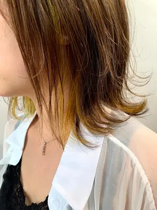 ミディアム カラー ボブ、縮毛矯正👑 心斎橋/高城涼也のヘアスタイル