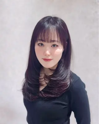 セミロング カラー パーマ suzuka/透明感 カラー 美髪縮毛矯正のヘアスタイル