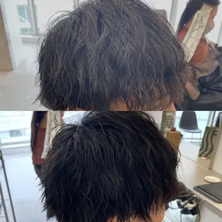 ミディアム パーマ メンズ パーマ&ブリーチ /飯牟田/GEAR.のヘアスタイル