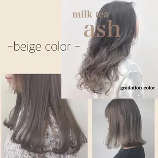 ミディアム カラー ヘアアレンジ 柔らかbeige モトキのヘアスタイル