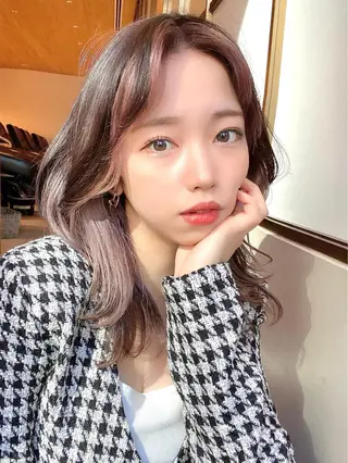 ミディアム カラー パーマ ヘアアレンジ 小野寺瑞希 /最小顔カットのヘアスタイル