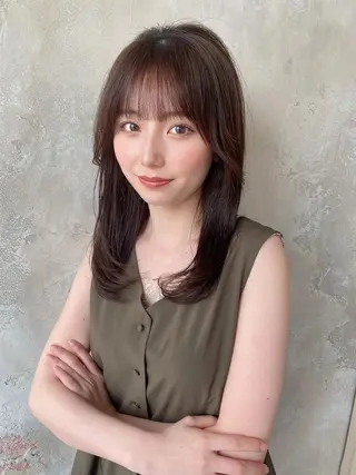 ミディアム カラー 顔周り/くびれヘア 韓国ヘア💕風間るなのヘアスタイル