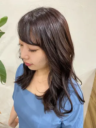 セミロング カラー ヘアアレンジ 暗髪カラー🫐パーマ おくだりんかのヘアスタイル