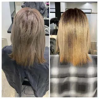 ミディアム け んブリーチ縮毛矯正のヘアスタイル