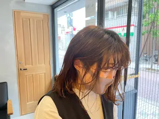 ミディアム パーマ 暖色カラー🍊 ボブ🌿顔周りcutのヘアスタイル