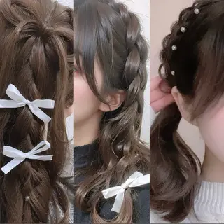 セミロング カラー ヘアアレンジ 🎀ブリーチなし 透明感🎀yuhiのヘアスタイル