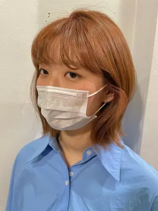 ショート カラー ブリーチなしで透け感 暖色カラーボブaoiのヘアスタイル