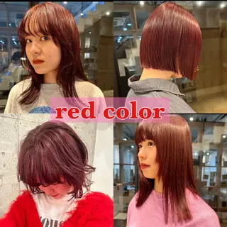 ミディアム カラー ボブ/レイヤー/ニュ アンスパーマ/小夏のヘアスタイル