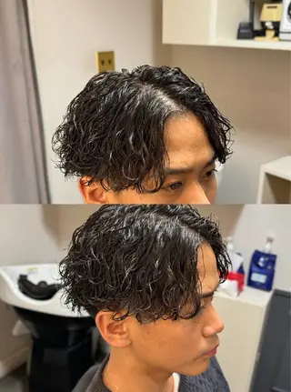 ミディアム パーマ メンズ ラヴィニュースタンダードバーバー浜松町店所属・CHIBA RUKIYAのヘアスタイル