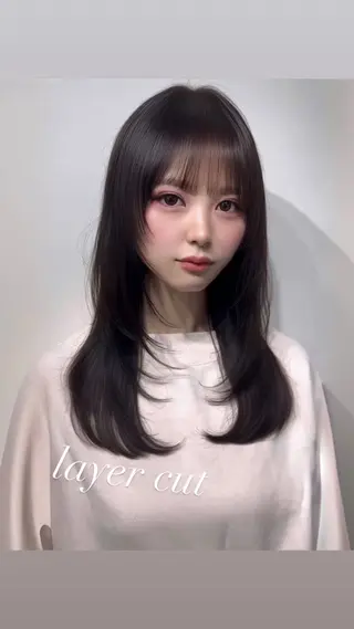 セミロング 韓国風レイヤーカット 💕髪質改善💫拓海のヘアスタイル