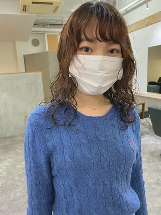 ミディアム パーマ 森貴裕/ベージュ/ パーマ/オリーブのヘアスタイル