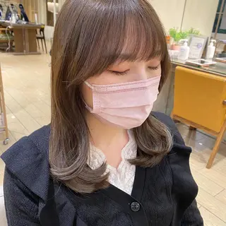 ミディアム カラー 顔周り/くびれヘア 韓国ヘア💕風間るなのヘアスタイル