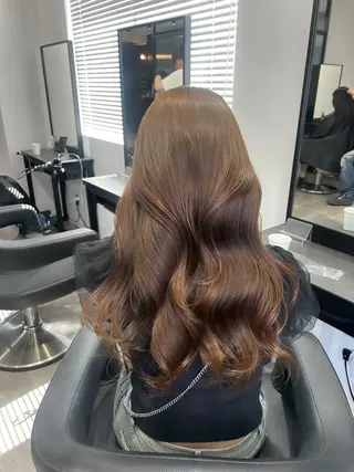 ロング カラー パーマ ヘアアレンジ メンズ キッズ ブリーチなしカラー/ ブラウン/レイヤーのヘアスタイル