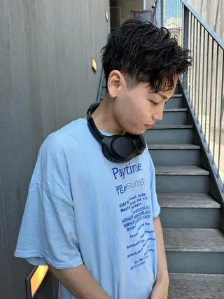 ショート パーマ メンズ 似合わせレイヤー 海外風レイヤーmioのヘアスタイル