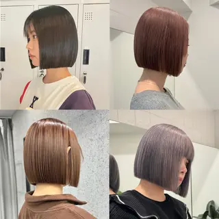 ミディアム 切りっぱなしボブ レイヤー/縮毛矯正のヘアスタイル