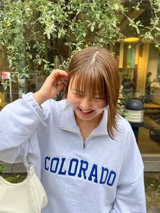 ショート カラー パーマ えんぐちとも／透明感 カラー／博多ボブのヘアスタイル