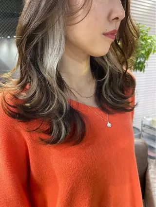 セミロング カラー ブリーチ✨ハイライト メンズヘア/アヤノのヘアスタイル